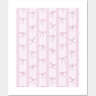 Coquette pink bows on a vertical stripes background Posters and Art